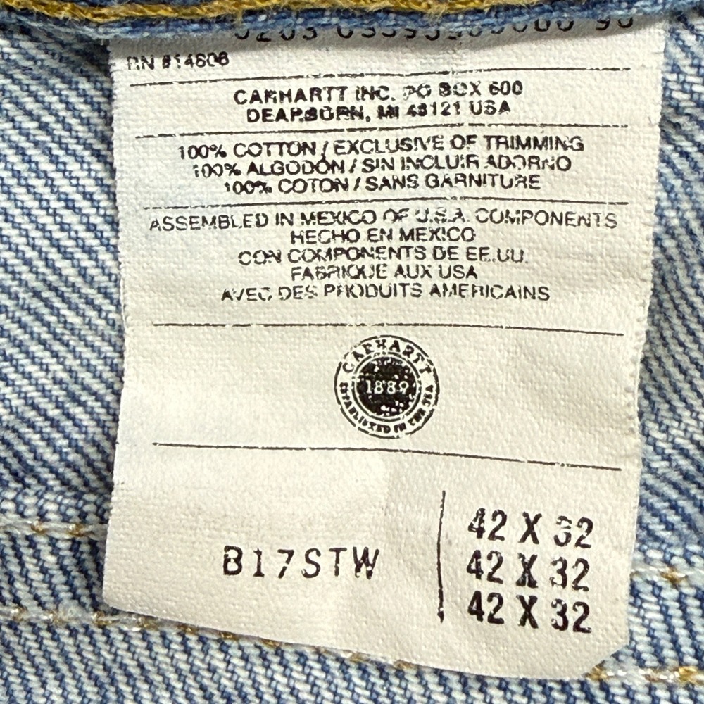 Carhartt Jeans Mens Measures 40X32 Tag 42x32 Blue Relaxed Heavyweight Stonewash - Picture 5 of 6